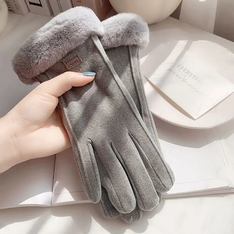 Women’s Fuzzy Winter Gloves with Leather Patches