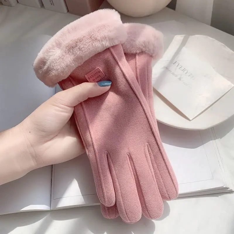 Women’s Fuzzy Winter Gloves with Leather Patches