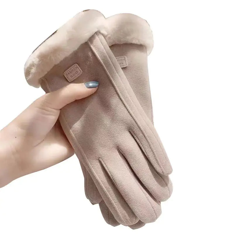 Women’s Fuzzy Winter Gloves with Leather Patches