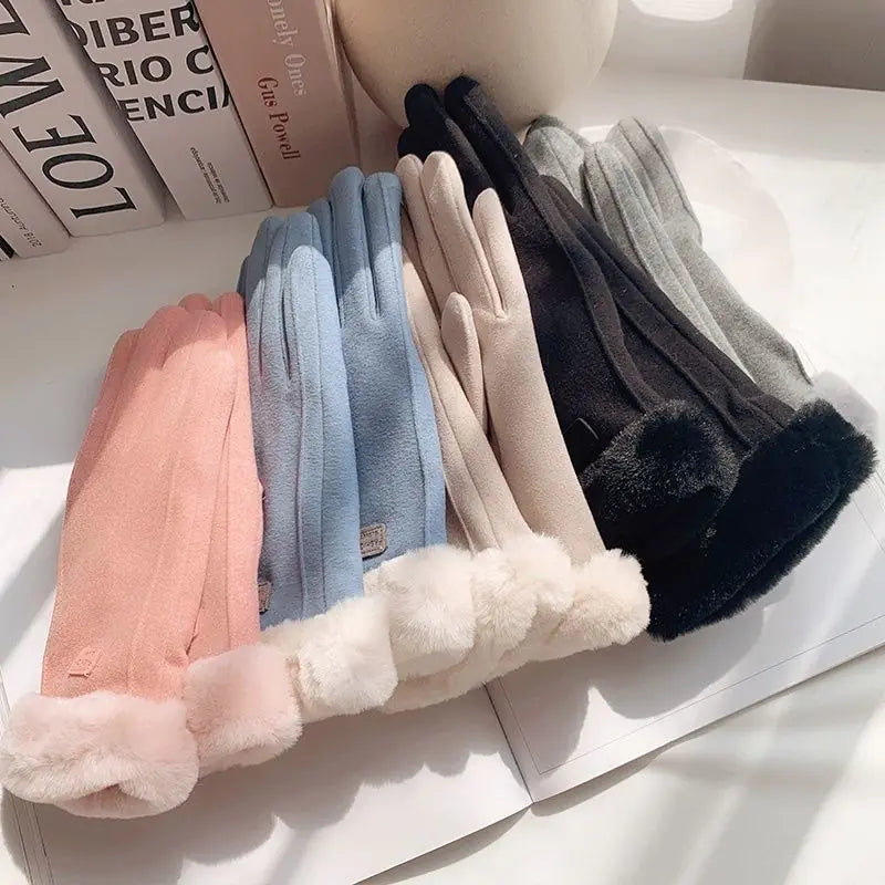 Women’s Fuzzy Winter Gloves with Leather Patches