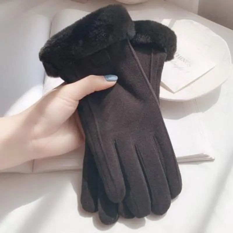 Women’s Fuzzy Winter Gloves with Leather Patches