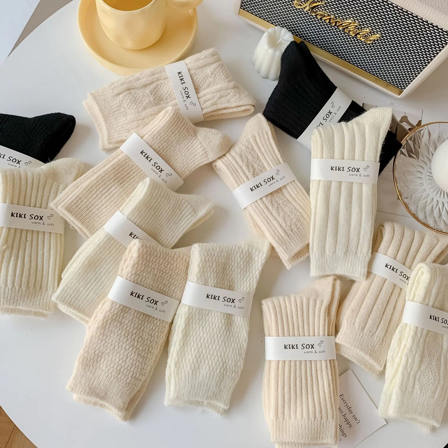Cozy White Wool Socks – Thick, Warm & Mid-Calf for Women