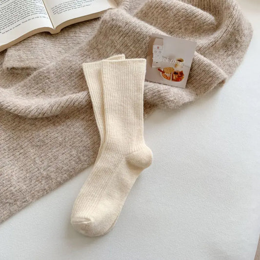 Cozy White Wool Socks – Thick, Warm & Mid-Calf for Women