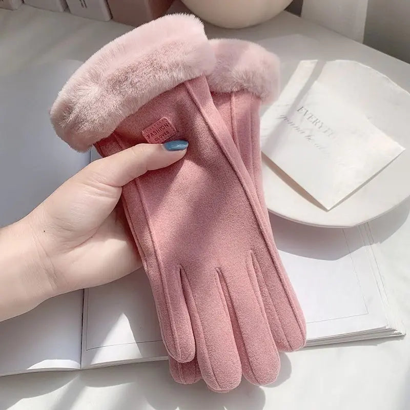 Women’s Fuzzy Winter Gloves with Leather Patches