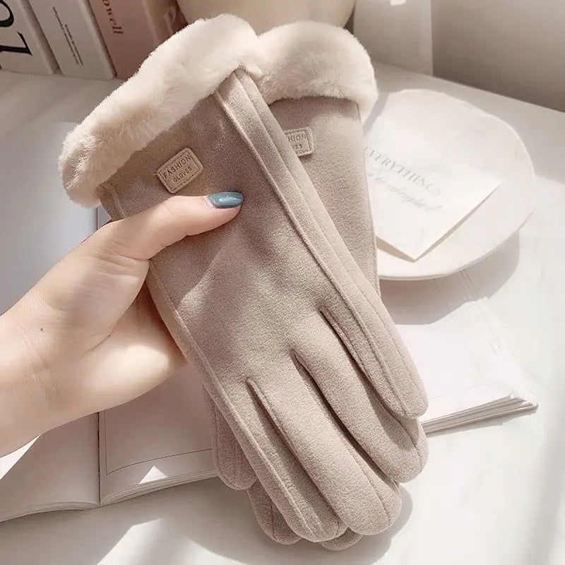 Women’s Fuzzy Winter Gloves with Leather Patches